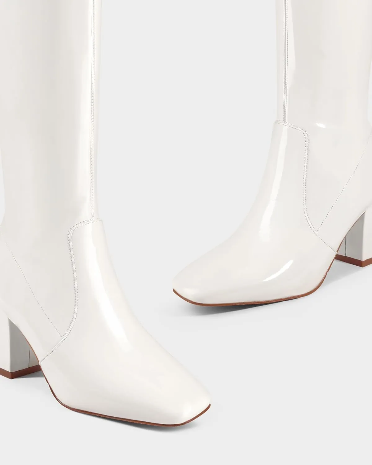 MUCCCUTE Thigh High Boots for Women Over the Knee Boots Gogo Boots Square Toe Chunky Heel Patent Leather Sexy Long Boots with Side Zipper