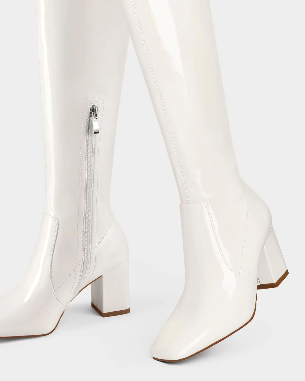MUCCCUTE Thigh High Boots for Women Over the Knee Boots Gogo Boots Square Toe Chunky Heel Patent Leather Sexy Long Boots with Side Zipper
