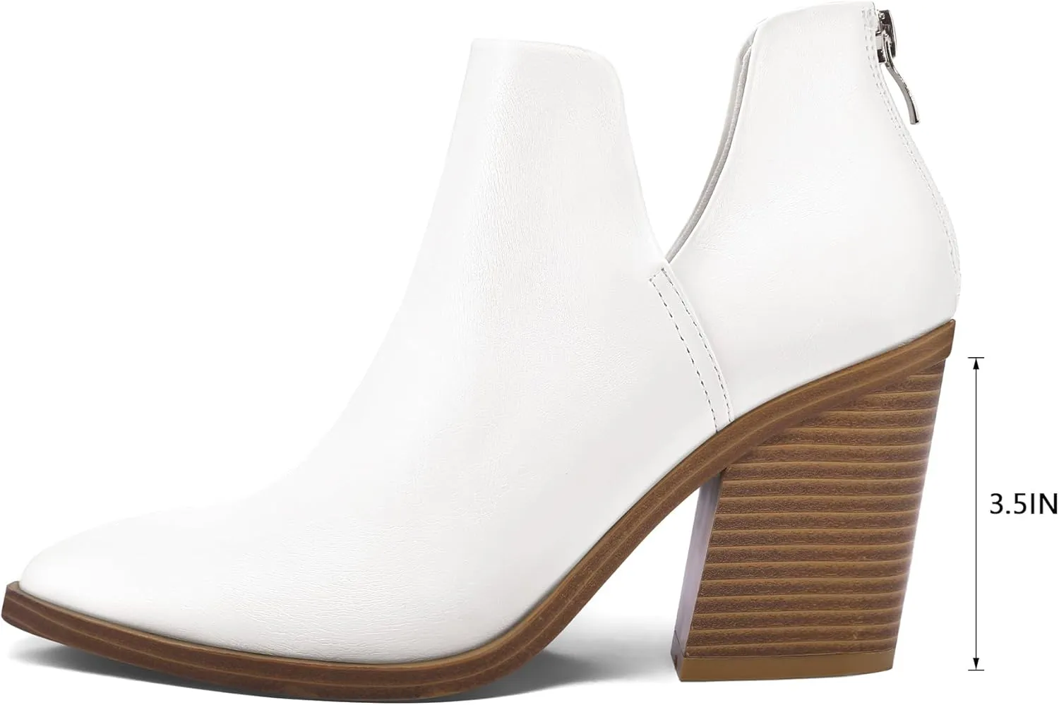 mysoft Women's Ankle Boots Slip on Cutout Pointed Toe Chunky Stacked Mid Heel Booties