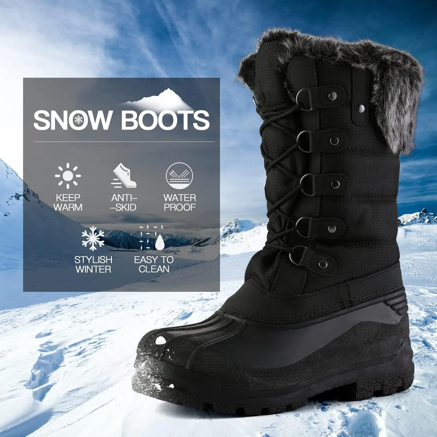 mysoft Women's Snow Boots Warm Insulated Faux Fur Lined Waterproof Mid-Calf Winter Boots