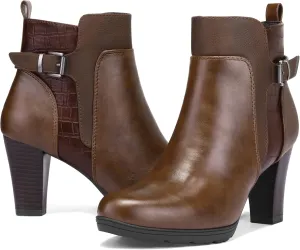 mysoft Women's Zipper Booties Chunky Stacked Heel Ankle Boots Buckle Strap Ankle