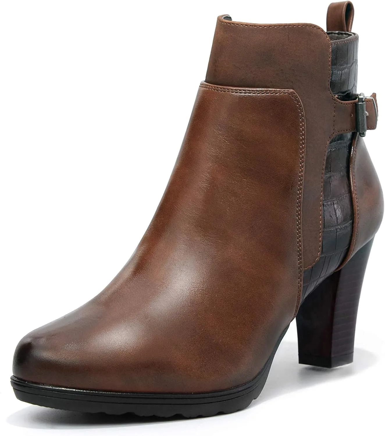 mysoft Women's Zipper Booties Chunky Stacked Heel Ankle Boots Buckle Strap Ankle