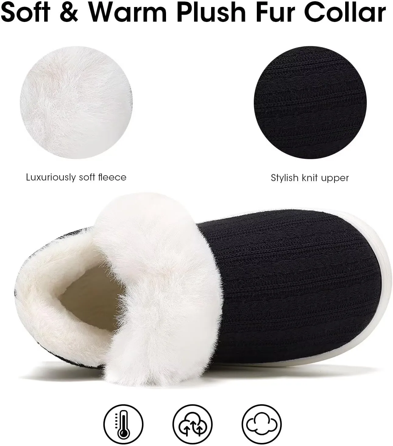 NineCiFun Women's Fuzzy Winter Bootie Slippers Knitted Ankle Boots Slippers Warm House Shoes Outdoor Indoor with Plush Fur Lining