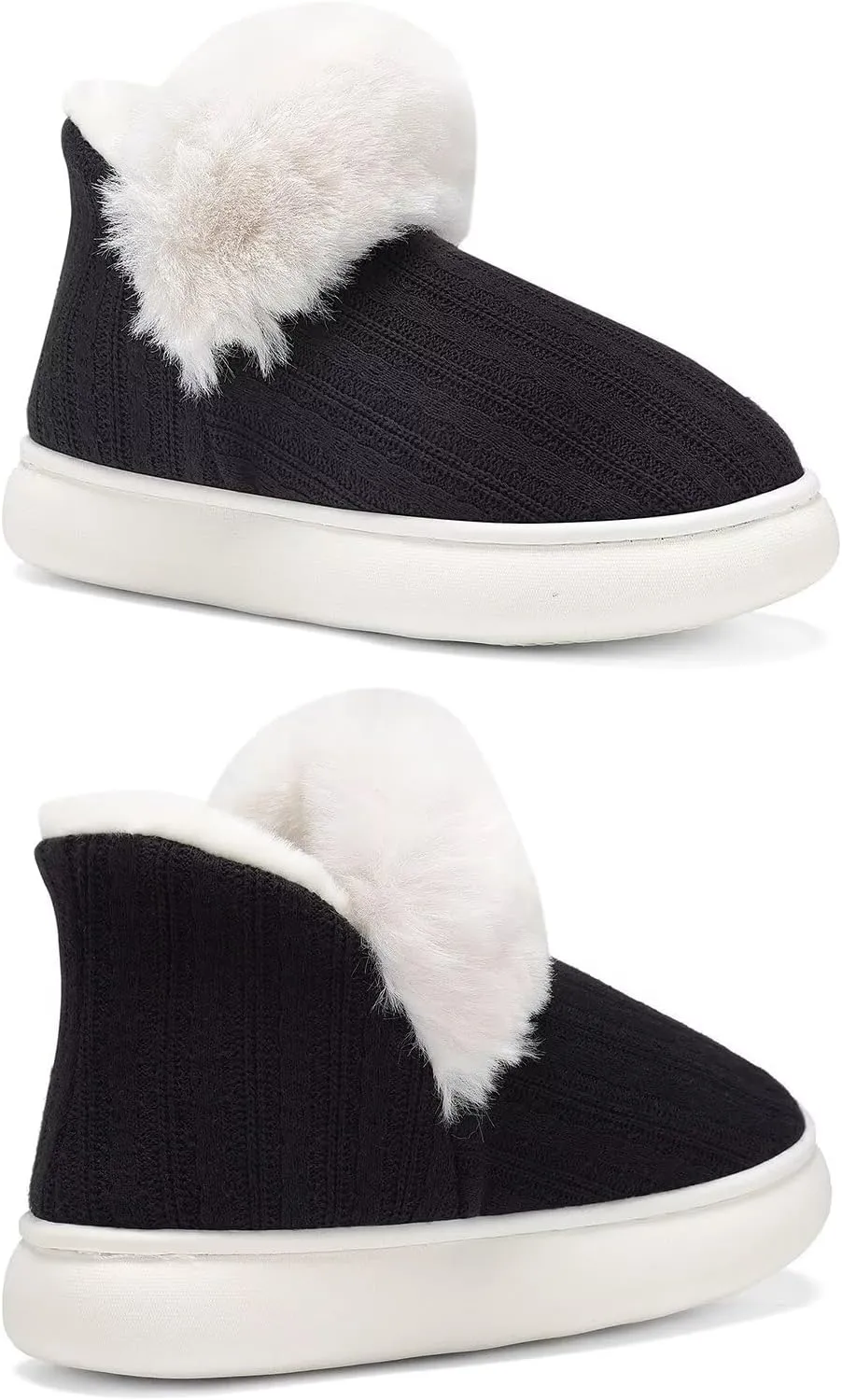 NineCiFun Women's Fuzzy Winter Bootie Slippers Knitted Ankle Boots Slippers Warm House Shoes Outdoor Indoor with Plush Fur Lining