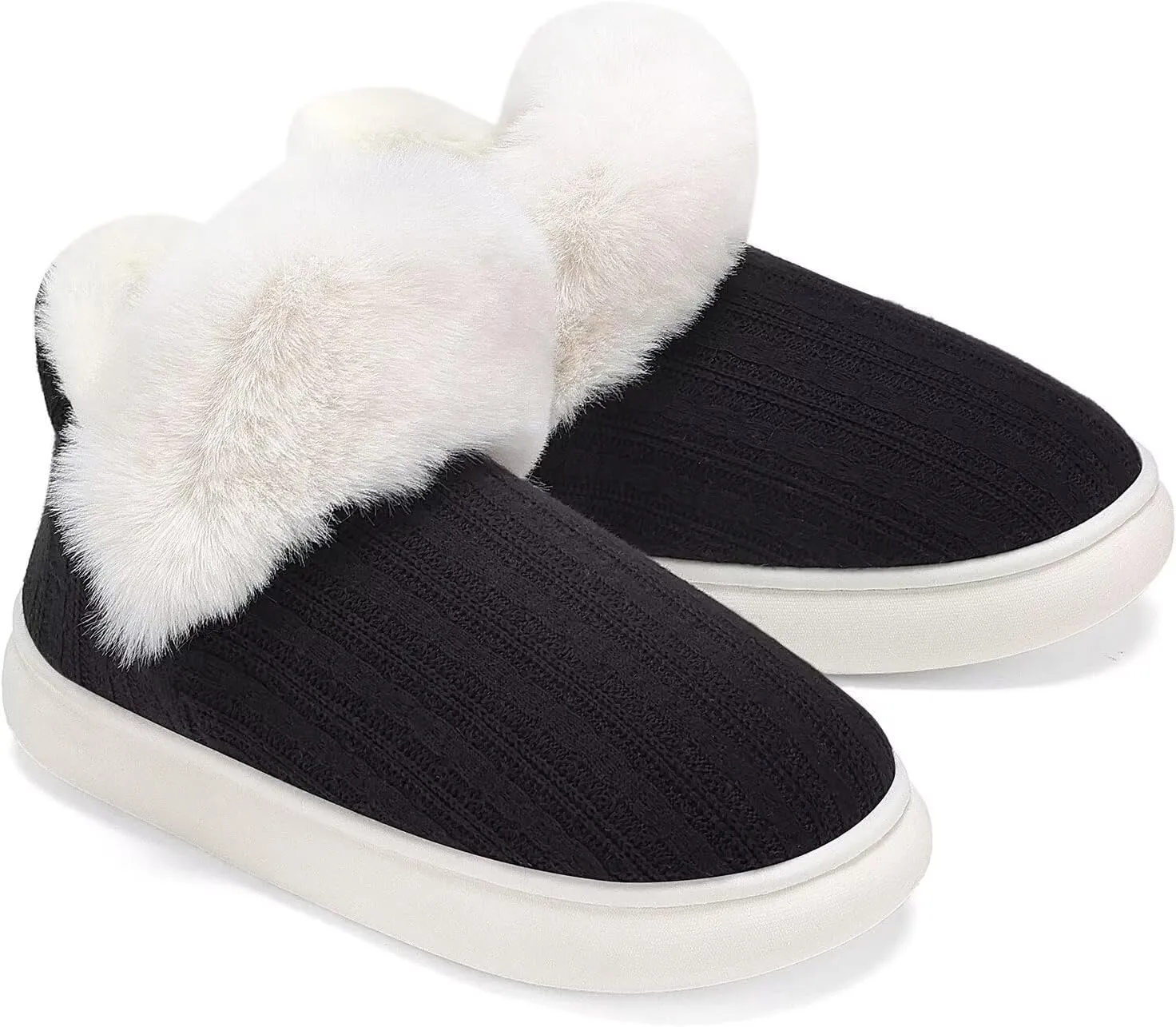 NineCiFun Women's Fuzzy Winter Bootie Slippers Knitted Ankle Boots Slippers Warm House Shoes Outdoor Indoor with Plush Fur Lining