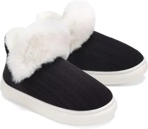 NineCiFun Women's Fuzzy Winter Bootie Slippers Knitted Ankle Boots Slippers Warm House Shoes Outdoor Indoor with Plush Fur Lining