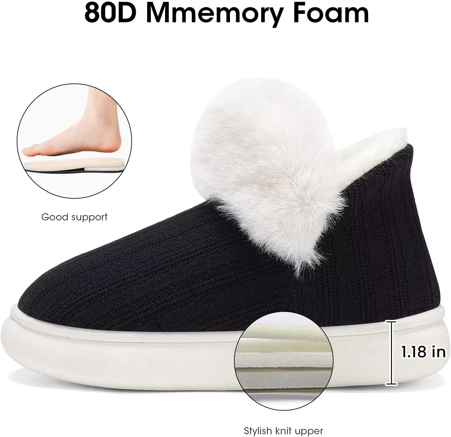 NineCiFun Women's Fuzzy Winter Bootie Slippers Knitted Ankle Boots Slippers Warm House Shoes Outdoor Indoor with Plush Fur Lining