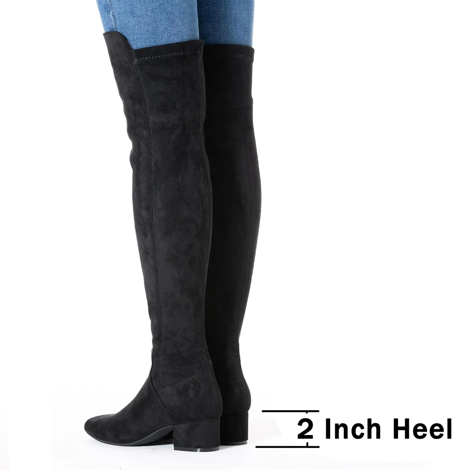 N.N.G Women Over the Knee Boots Thigh High Suede Black Block Low 2 Inch Heel Chunky Above Knee Winter Pointed toe