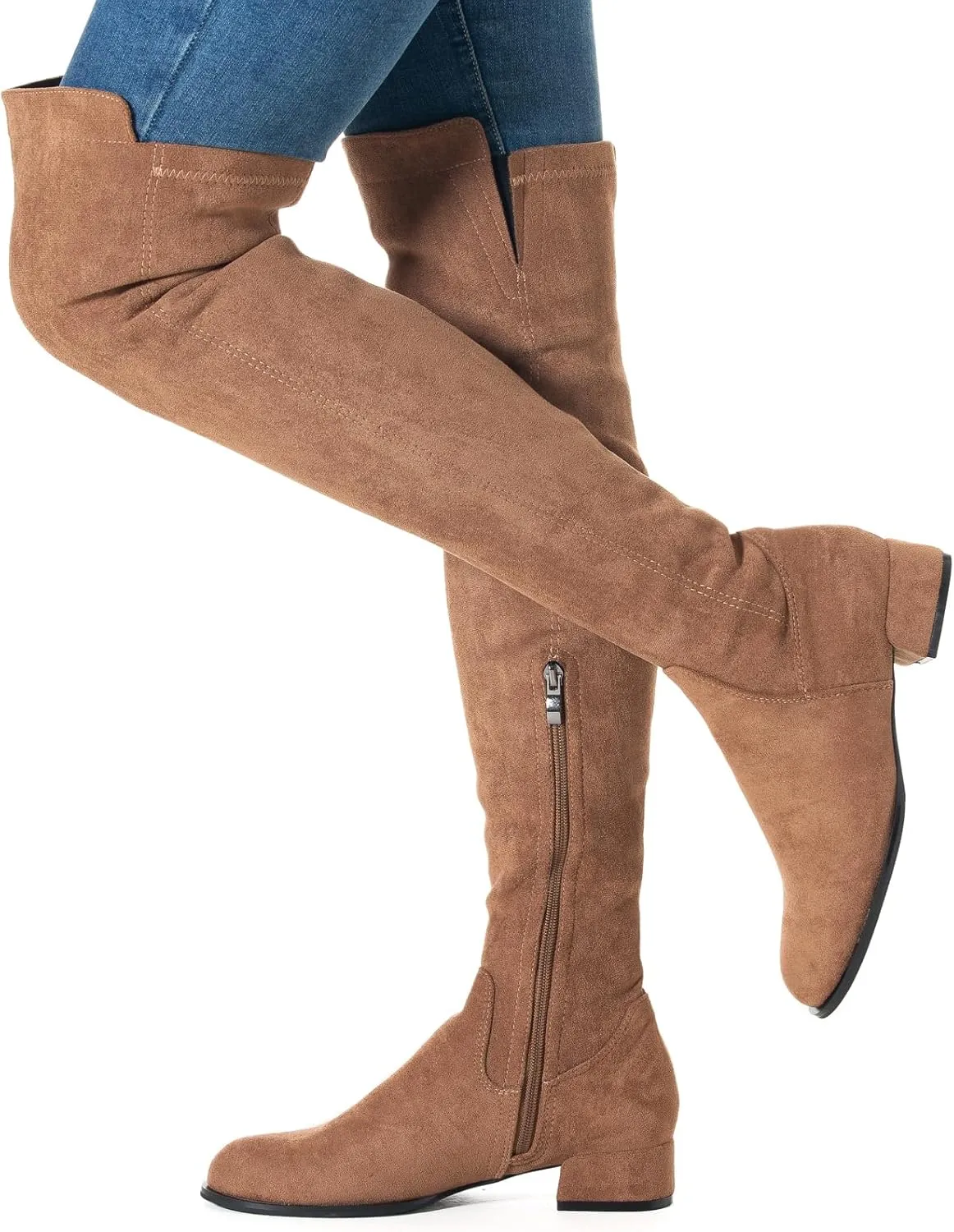 N.N.G Women Over the Knee Boots Thigh High Suede Black Block Low 2 Inch Heel Chunky Above Knee Winter Pointed toe