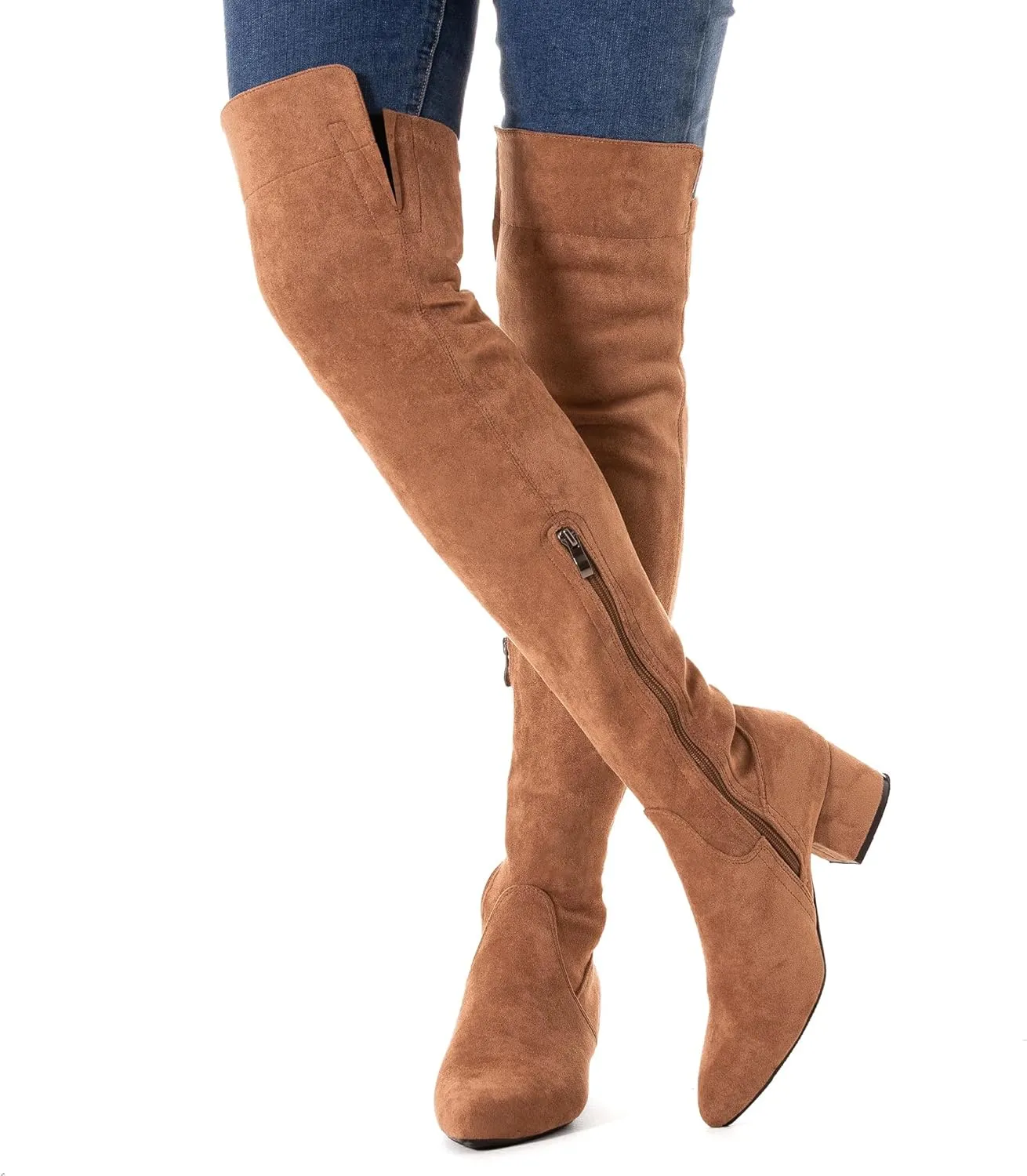 N.N.G Women Over the Knee Boots Thigh High Suede Black Block Low 2 Inch Heel Chunky Above Knee Winter Pointed toe