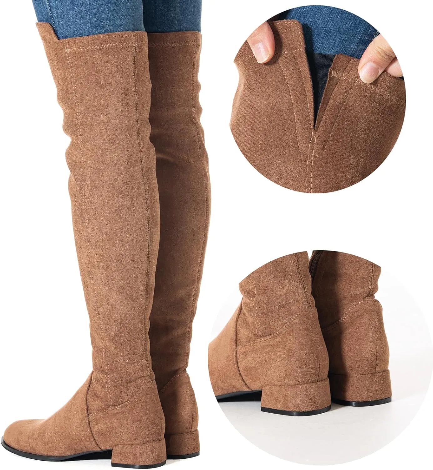 N.N.G Women Over the Knee Boots Thigh High Suede Black Block Low 2 Inch Heel Chunky Above Knee Winter Pointed toe