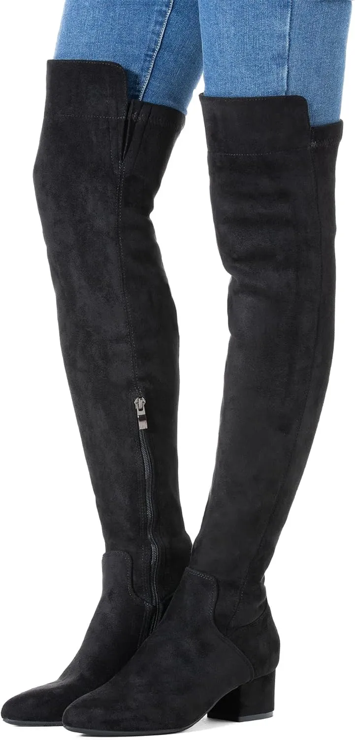 N.N.G Women Over the Knee Boots Thigh High Suede Black Block Low 2 Inch Heel Chunky Above Knee Winter Pointed toe