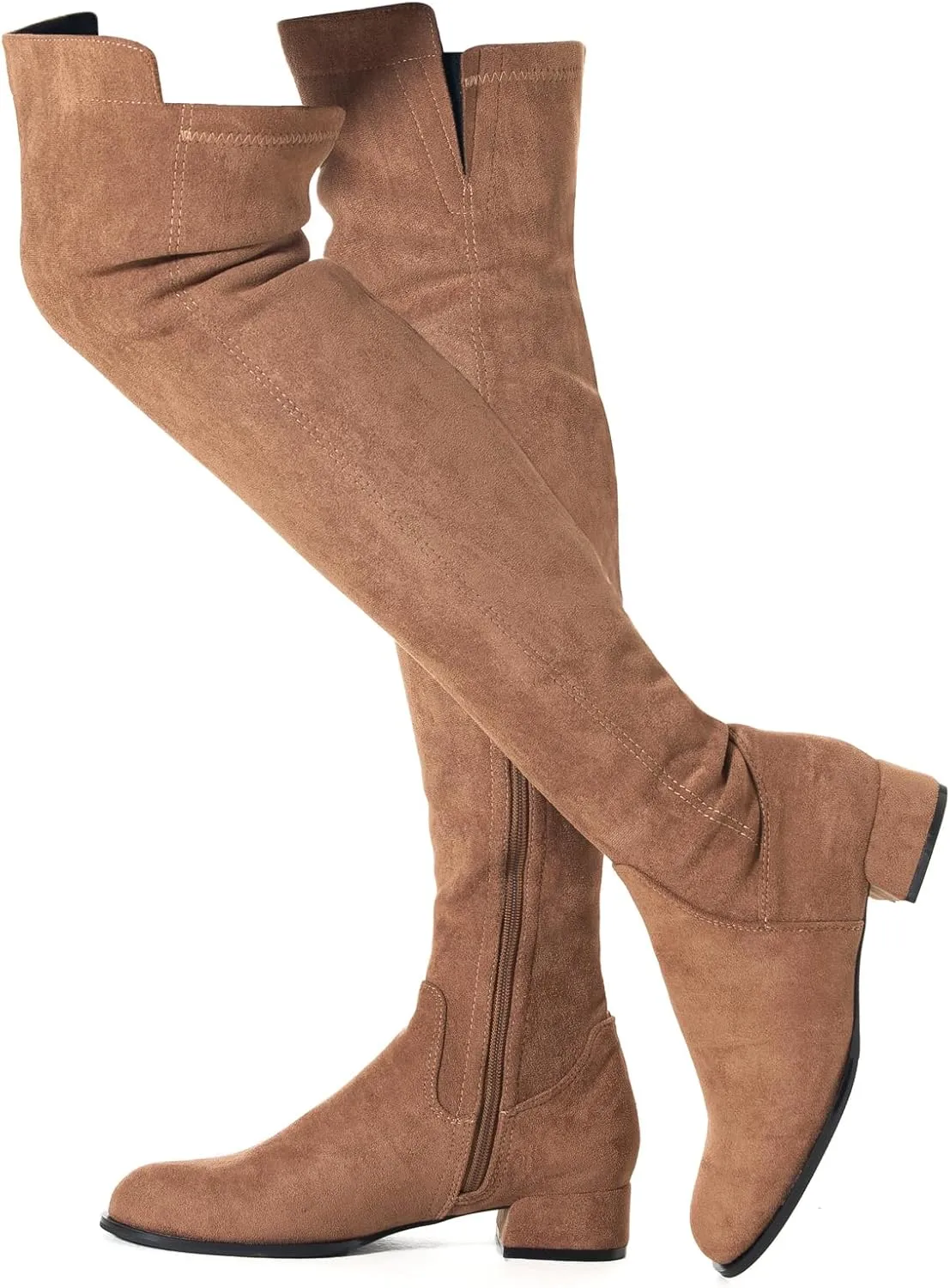 N.N.G Women Over the Knee Boots Thigh High Suede Black Block Low 2 Inch Heel Chunky Above Knee Winter Pointed toe