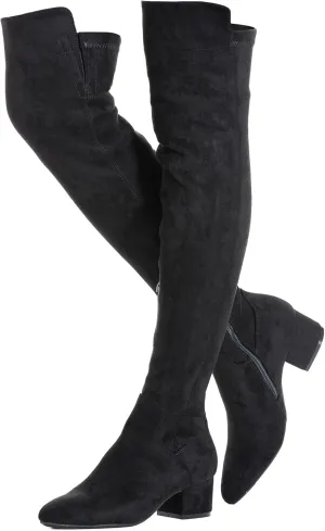 N.N.G Women Over the Knee Boots Thigh High Suede Black Block Low 2 Inch Heel Chunky Above Knee Winter Pointed toe