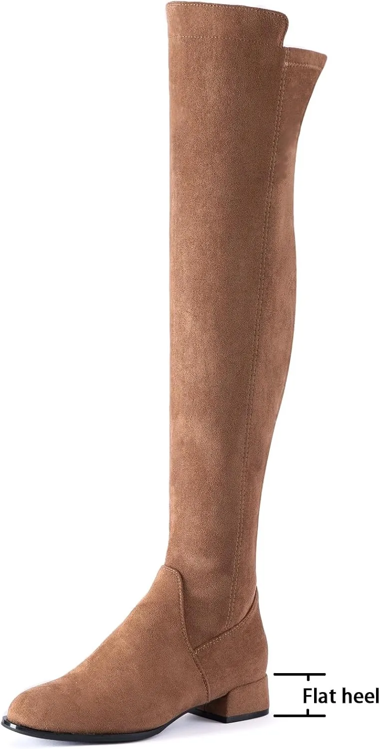 N.N.G Women Over the Knee Boots Thigh High Suede Black Block Low 2 Inch Heel Chunky Above Knee Winter Pointed toe