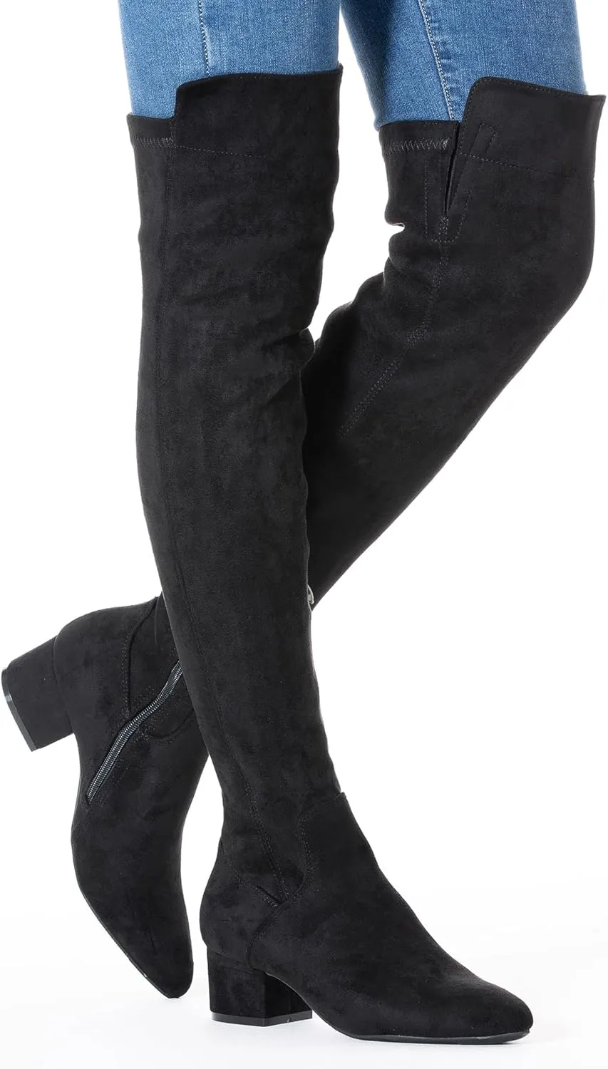 N.N.G Women Over the Knee Boots Thigh High Suede Black Block Low 2 Inch Heel Chunky Above Knee Winter Pointed toe