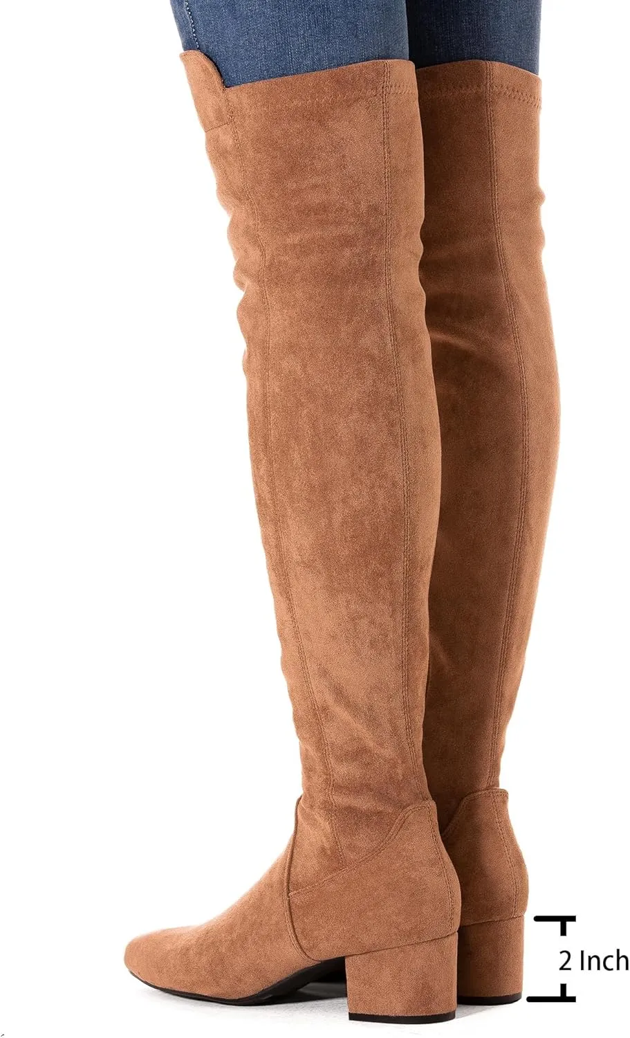 N.N.G Women Over the Knee Boots Thigh High Suede Black Block Low 2 Inch Heel Chunky Above Knee Winter Pointed toe