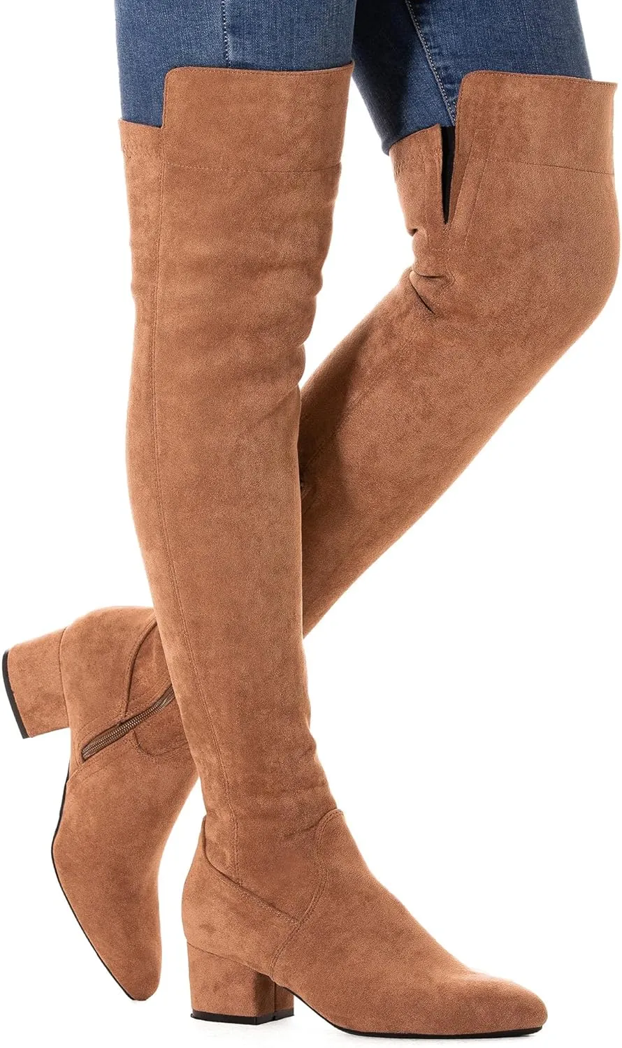 N.N.G Women Over the Knee Boots Thigh High Suede Black Block Low 2 Inch Heel Chunky Above Knee Winter Pointed toe