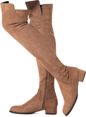 N.N.G Women Over the Knee Boots Thigh High Suede Black Block Low 2 Inch Heel Chunky Above Knee Winter Pointed toe