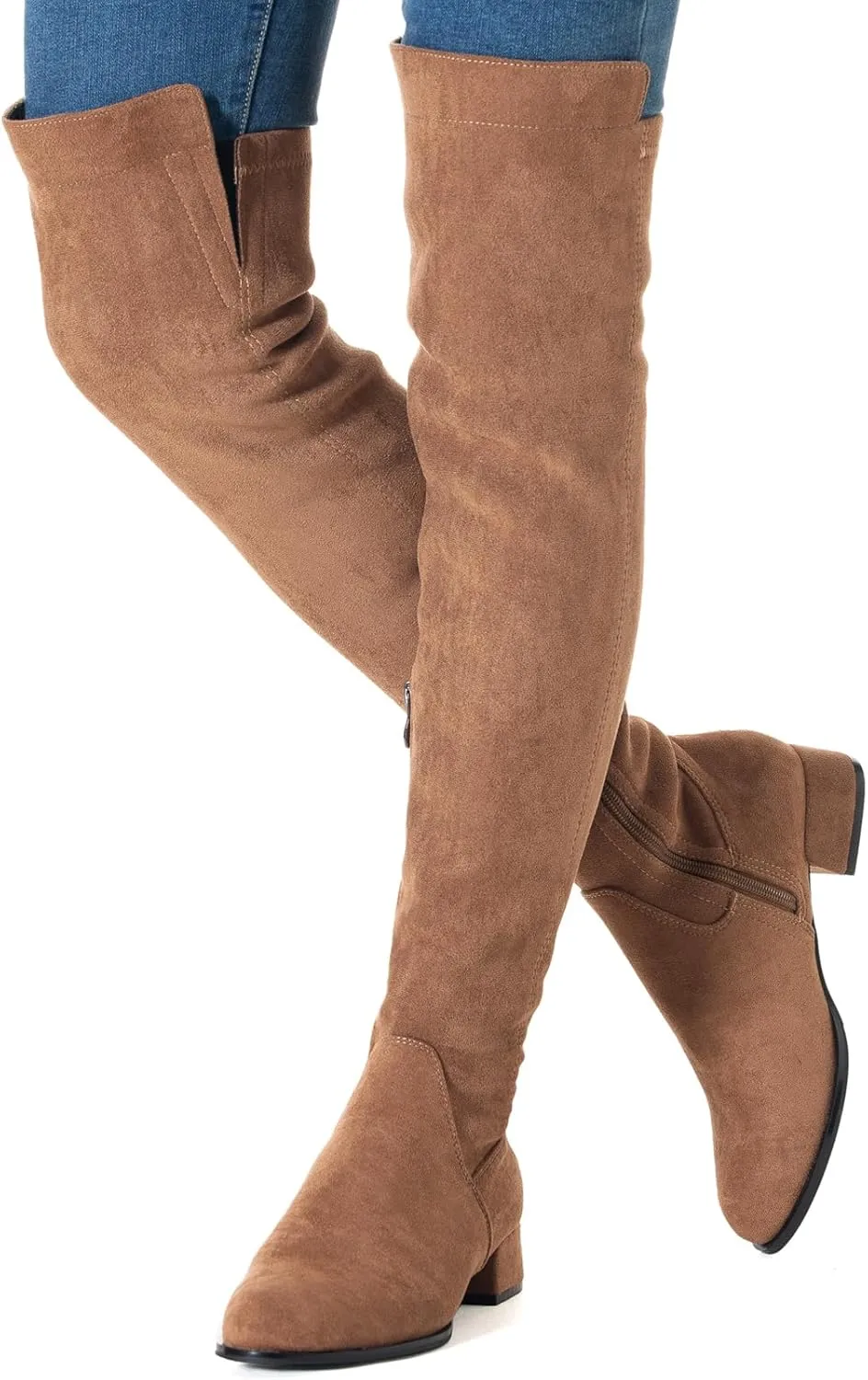 N.N.G Women Over the Knee Boots Thigh High Suede Black Block Low 2 Inch Heel Chunky Above Knee Winter Pointed toe