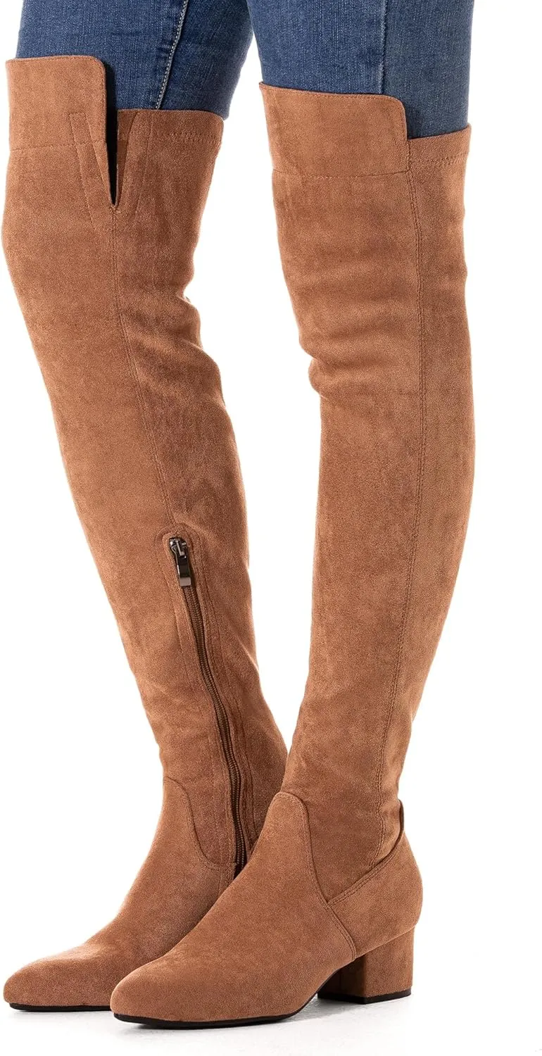 N.N.G Women Over the Knee Boots Thigh High Suede Black Block Low 2 Inch Heel Chunky Above Knee Winter Pointed toe
