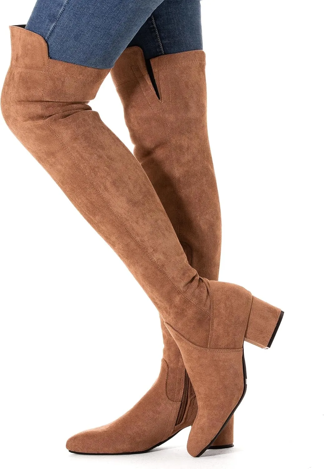 N.N.G Women Over the Knee Boots Thigh High Suede Black Block Low 2 Inch Heel Chunky Above Knee Winter Pointed toe
