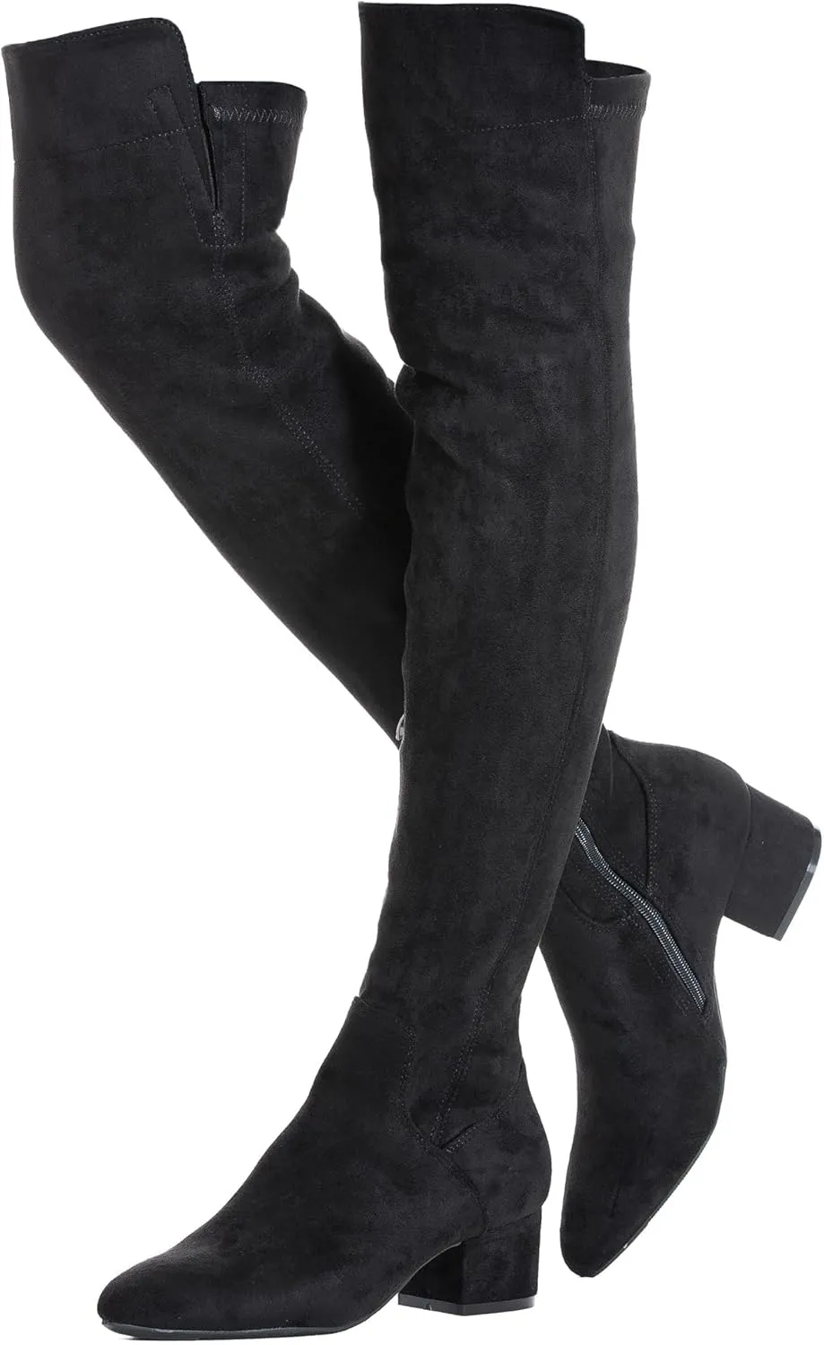 N.N.G Women Over the Knee Boots Thigh High Suede Black Block Low 2 Inch Heel Chunky Above Knee Winter Pointed toe