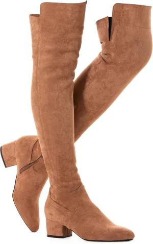 N.N.G Women Over the Knee Boots Thigh High Suede Black Block Low 2 Inch Heel Chunky Above Knee Winter Pointed toe