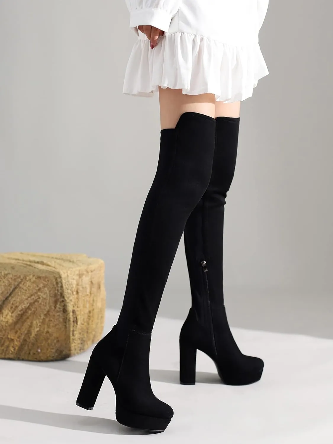 NueiVeiuo Women Comfy Thigh High Boots Platform