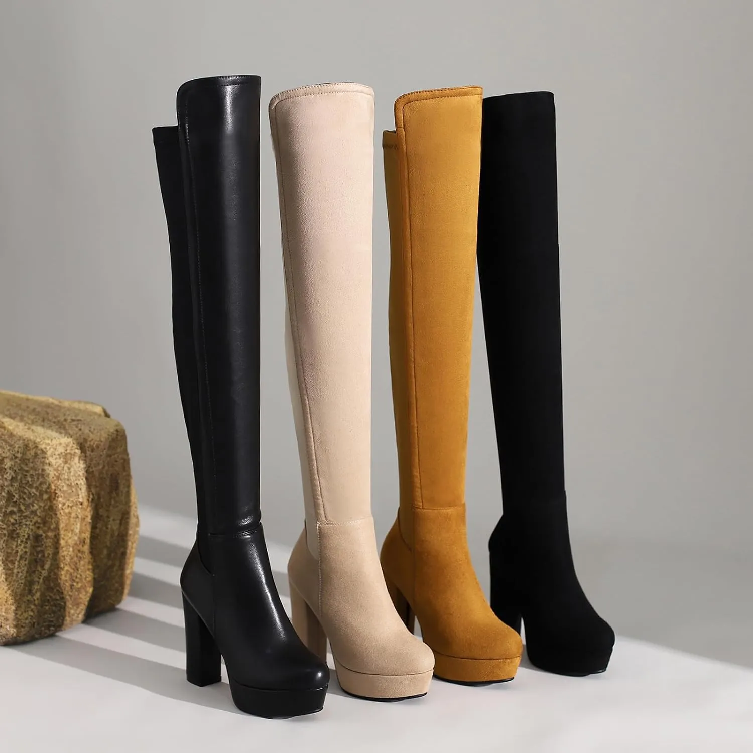 NueiVeiuo Women Comfy Thigh High Boots Platform