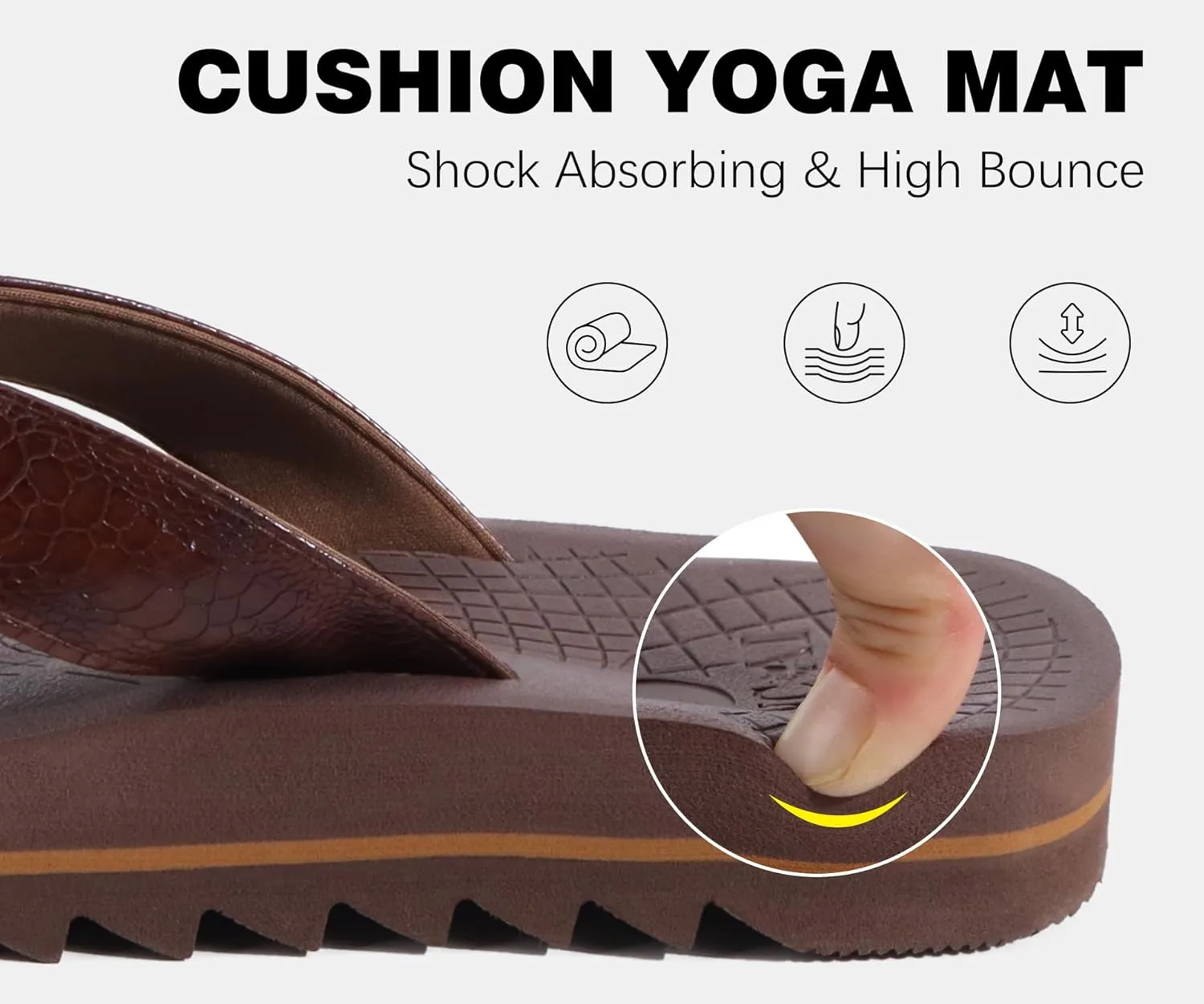 ONCAI Flip Flops for Men, Mens Summer Beach Sandals with Faux Leather Straps and Comfort Cushion Yoga Mat, Arch Support Non Slip Soles US Size 7-15