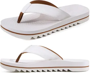 ONCAI Flip Flops for Men, Mens Summer Beach Sandals with Faux Leather Straps and Comfort Cushion Yoga Mat, Arch Support Non Slip Soles US Size 7-15