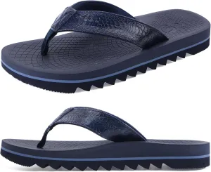 ONCAI Flip Flops for Men, Mens Summer Beach Sandals with Faux Leather Straps and Comfort Cushion Yoga Mat, Arch Support Non Slip Soles US Size 7-15