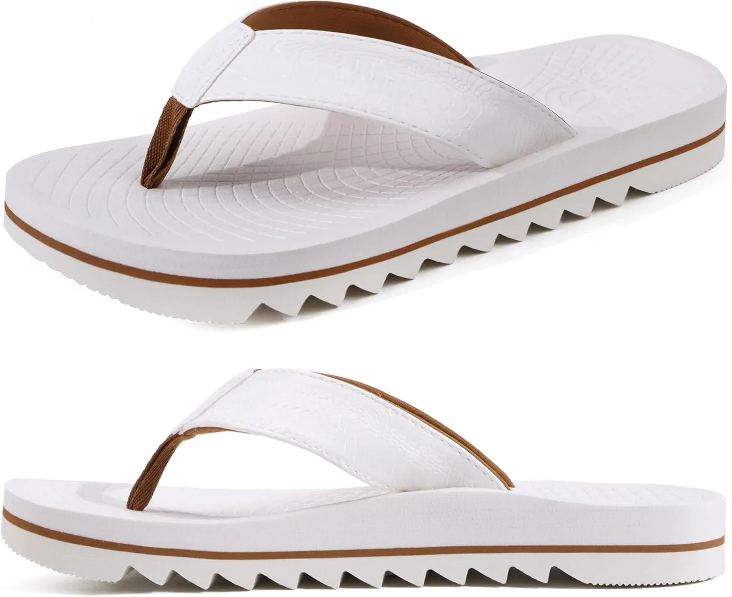 ONCAI Flip Flops for Men, Mens Summer Beach Sandals with Faux Leather Straps and Comfort Cushion Yoga Mat, Arch Support Non Slip Soles US Size 7-15