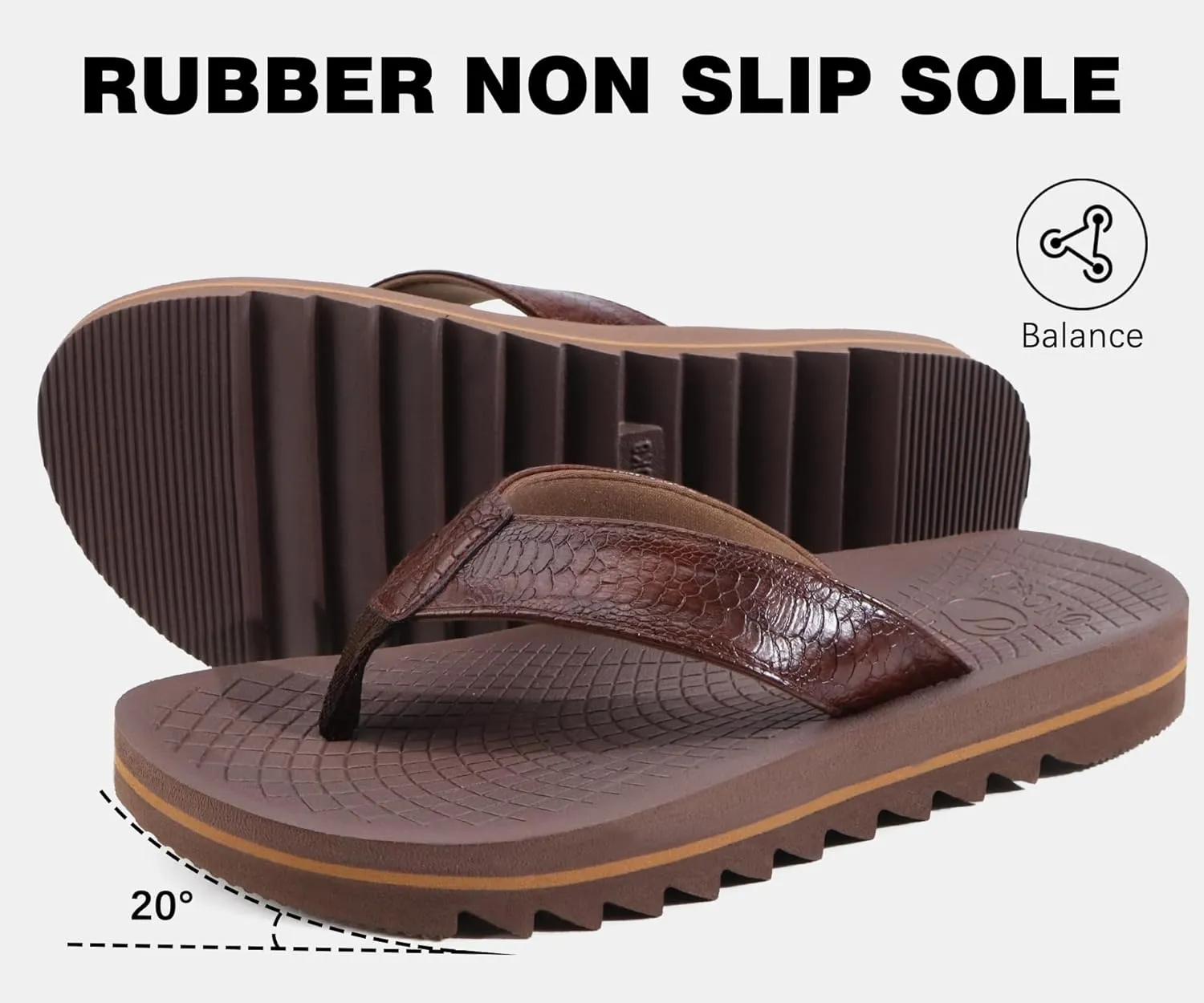 ONCAI Flip Flops for Men, Mens Summer Beach Sandals with Faux Leather Straps and Comfort Cushion Yoga Mat, Arch Support Non Slip Soles US Size 7-15