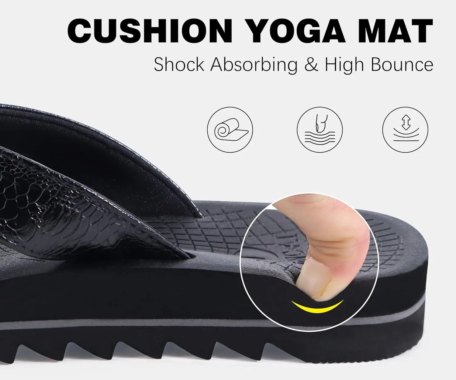 ONCAI Flip Flops for Men, Mens Summer Beach Sandals with Faux Leather Straps and Comfort Cushion Yoga Mat, Arch Support Non Slip Soles US Size 7-15