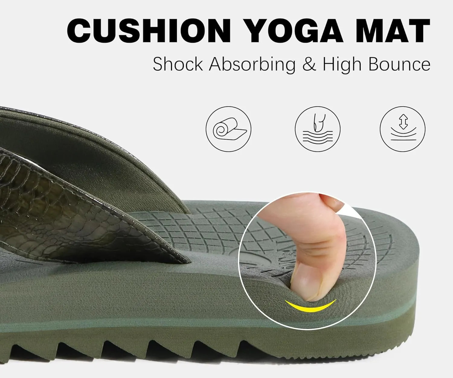 ONCAI Flip Flops for Men, Mens Summer Beach Sandals with Faux Leather Straps and Comfort Cushion Yoga Mat, Arch Support Non Slip Soles US Size 7-15