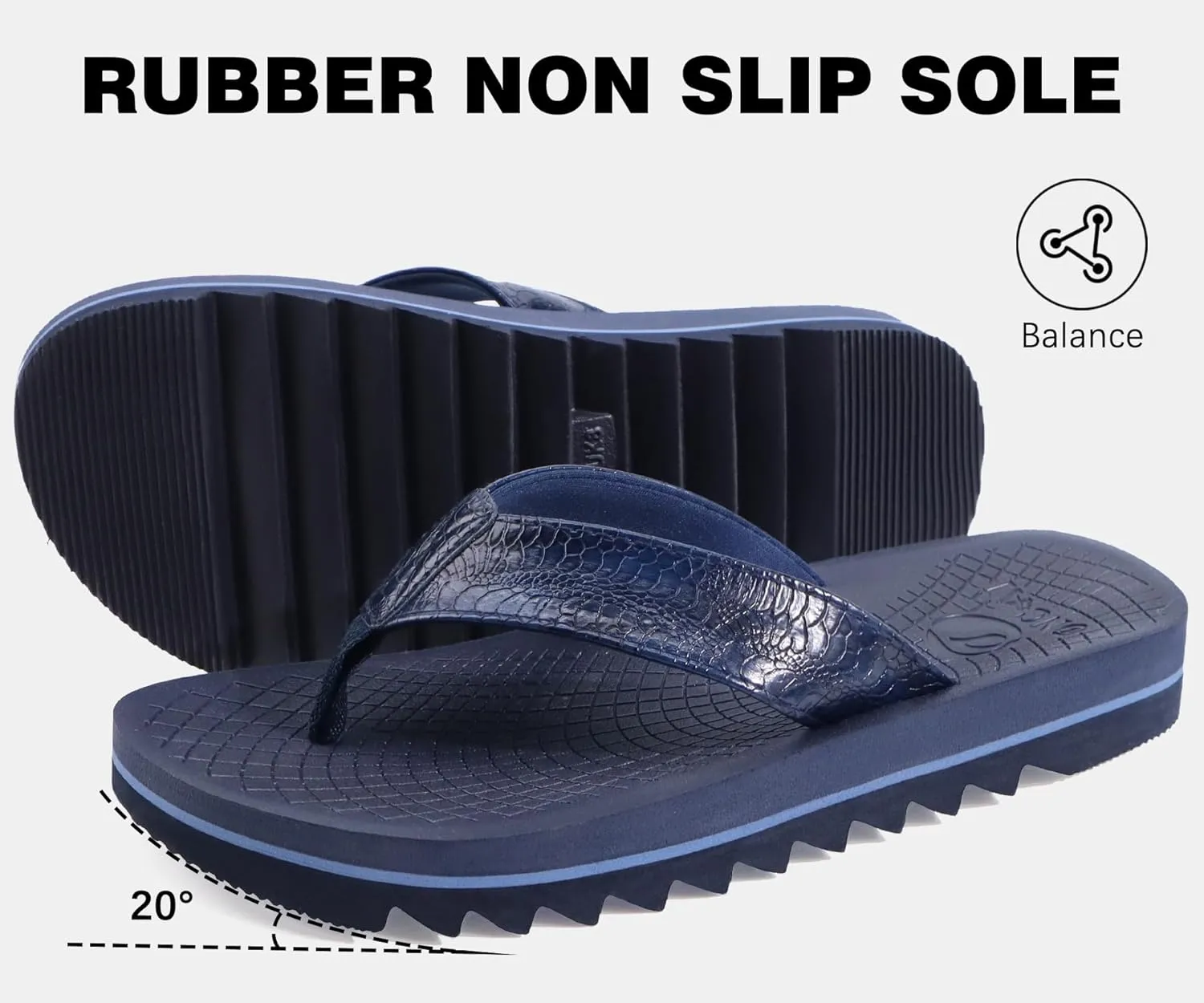 ONCAI Flip Flops for Men, Mens Summer Beach Sandals with Faux Leather Straps and Comfort Cushion Yoga Mat, Arch Support Non Slip Soles US Size 7-15