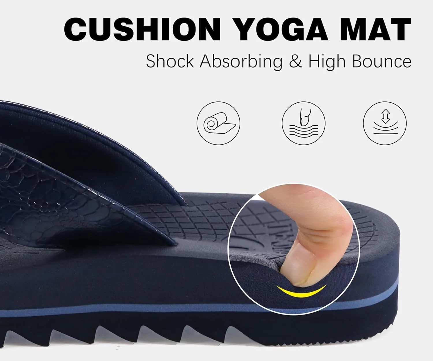 ONCAI Flip Flops for Men, Mens Summer Beach Sandals with Faux Leather Straps and Comfort Cushion Yoga Mat, Arch Support Non Slip Soles US Size 7-15