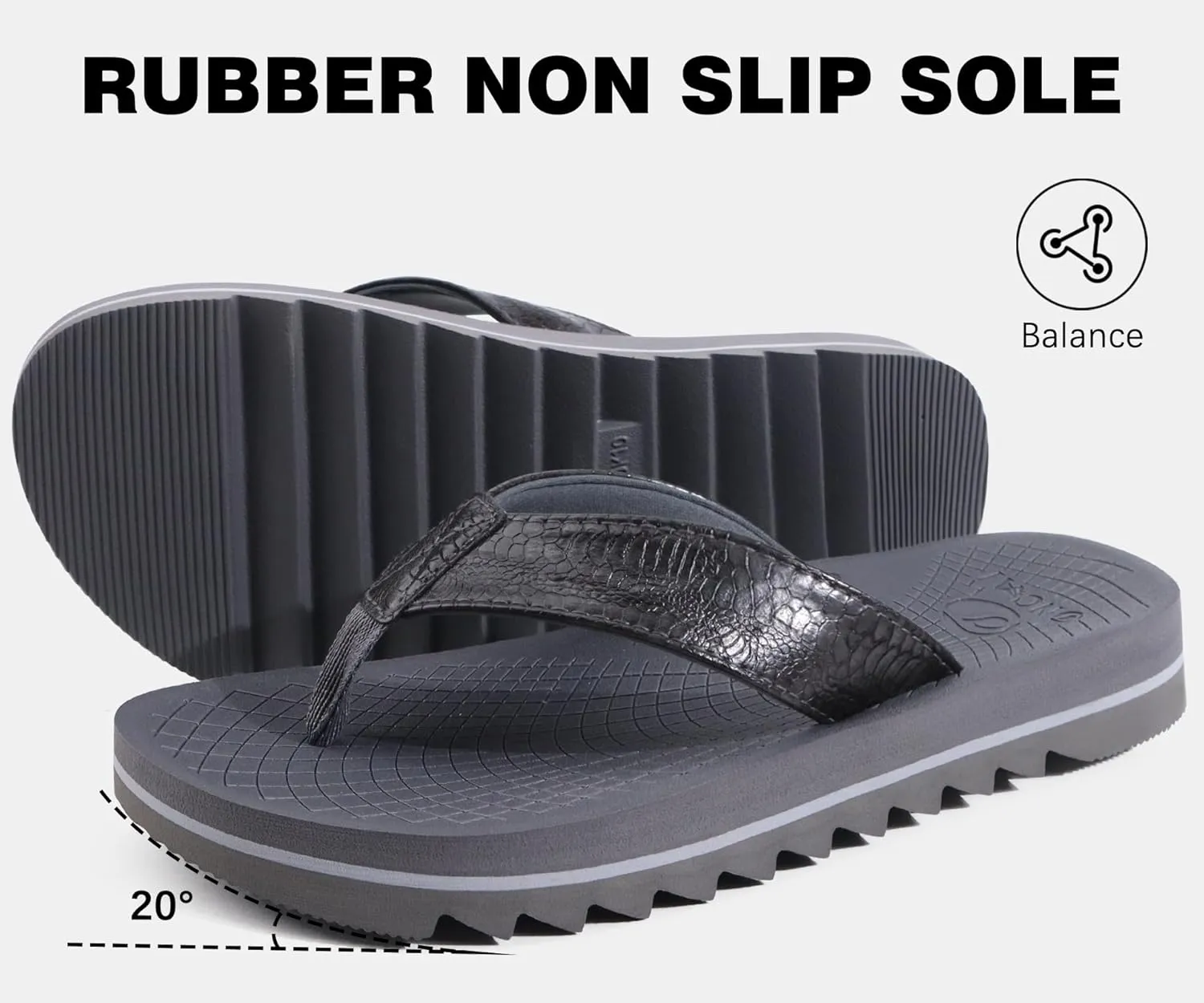 ONCAI Flip Flops for Men, Mens Summer Beach Sandals with Faux Leather Straps and Comfort Cushion Yoga Mat, Arch Support Non Slip Soles US Size 7-15