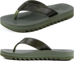 ONCAI Flip Flops for Men, Mens Summer Beach Sandals with Faux Leather Straps and Comfort Cushion Yoga Mat, Arch Support Non Slip Soles US Size 7-15