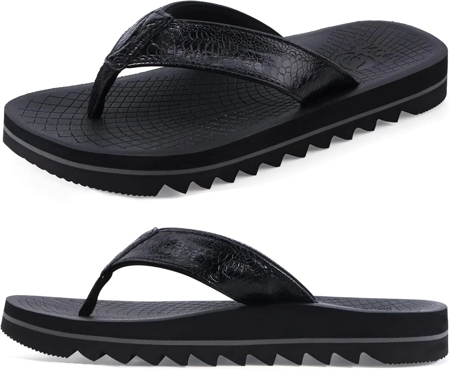 ONCAI Flip Flops for Men, Mens Summer Beach Sandals with Faux Leather Straps and Comfort Cushion Yoga Mat, Arch Support Non Slip Soles US Size 7-15