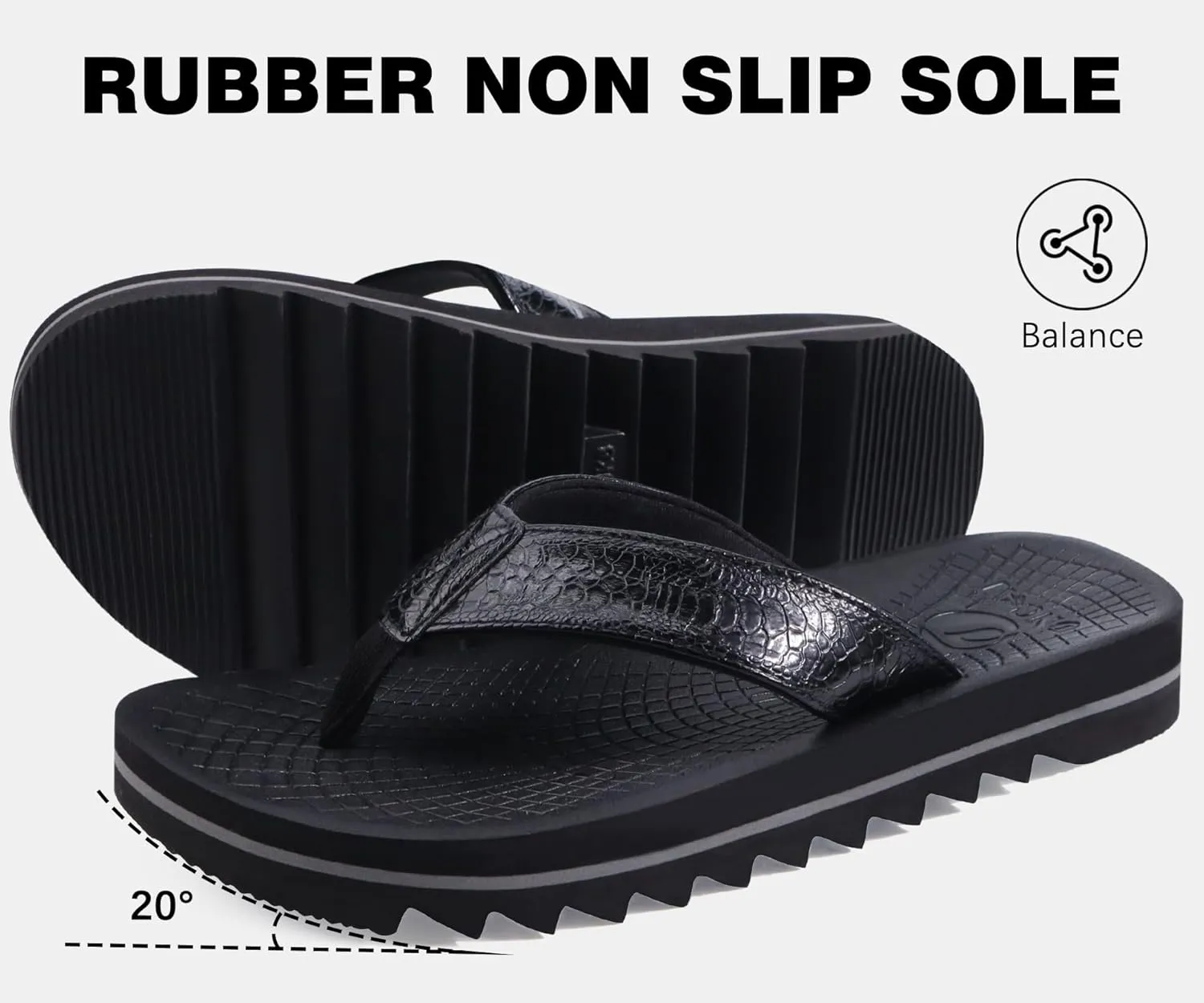 ONCAI Flip Flops for Men, Mens Summer Beach Sandals with Faux Leather Straps and Comfort Cushion Yoga Mat, Arch Support Non Slip Soles US Size 7-15