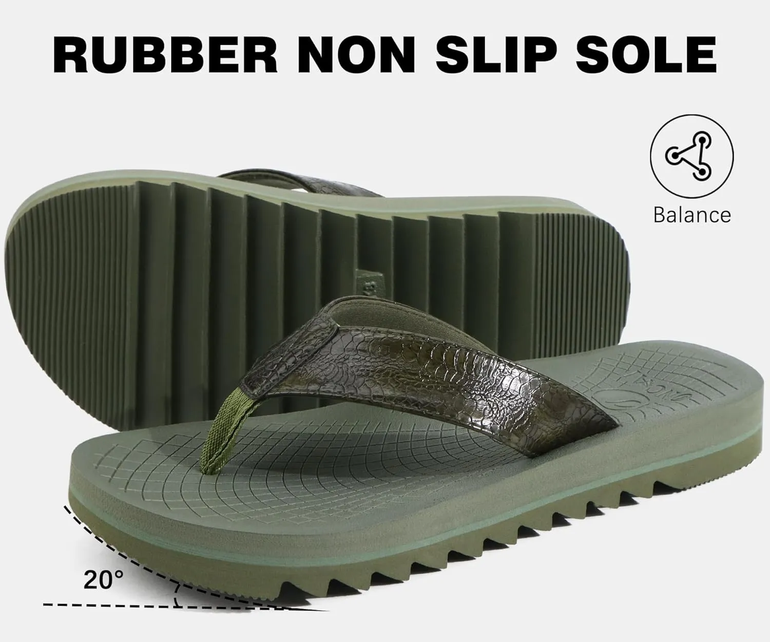 ONCAI Flip Flops for Men, Mens Summer Beach Sandals with Faux Leather Straps and Comfort Cushion Yoga Mat, Arch Support Non Slip Soles US Size 7-15