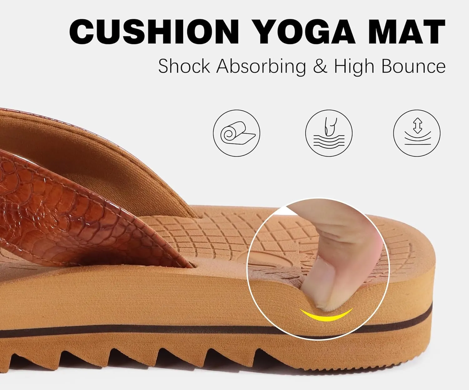 ONCAI Flip Flops for Men, Mens Summer Beach Sandals with Faux Leather Straps and Comfort Cushion Yoga Mat, Arch Support Non Slip Soles US Size 7-15