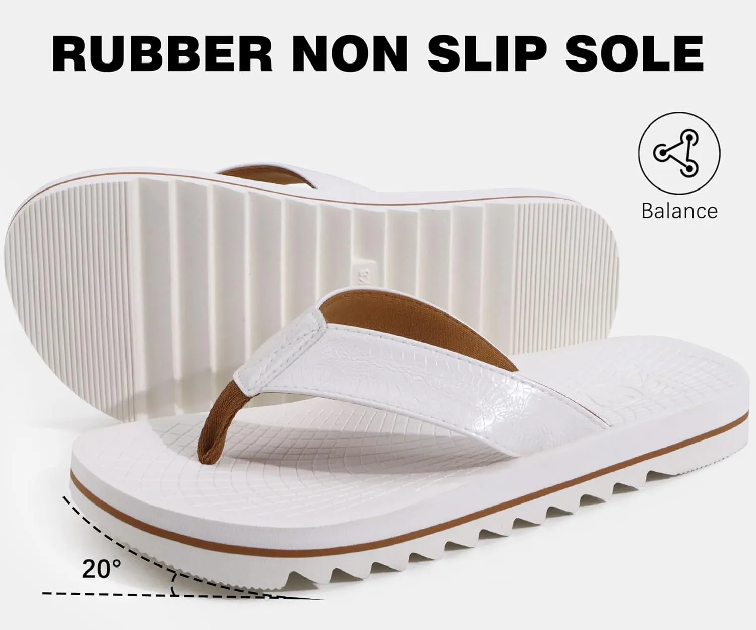 ONCAI Flip Flops for Men, Mens Summer Beach Sandals with Faux Leather Straps and Comfort Cushion Yoga Mat, Arch Support Non Slip Soles US Size 7-15