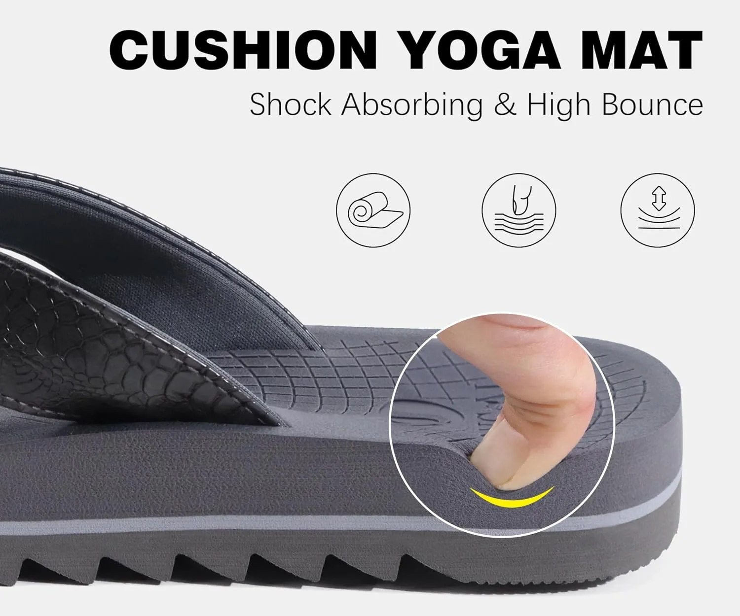 ONCAI Flip Flops for Men, Mens Summer Beach Sandals with Faux Leather Straps and Comfort Cushion Yoga Mat, Arch Support Non Slip Soles US Size 7-15
