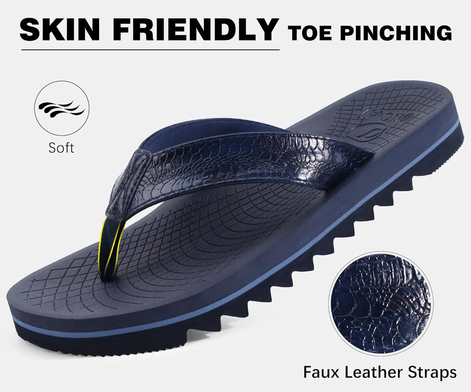 ONCAI Flip Flops for Men, Mens Summer Beach Sandals with Faux Leather Straps and Comfort Cushion Yoga Mat, Arch Support Non Slip Soles US Size 7-15
