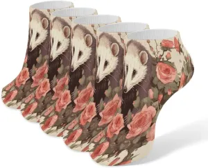 Opossum And Roses Casual Socks Soft Moisture-Wicking Socks Low Cut Invisible Liner Ankle Sock (5 Pairs)