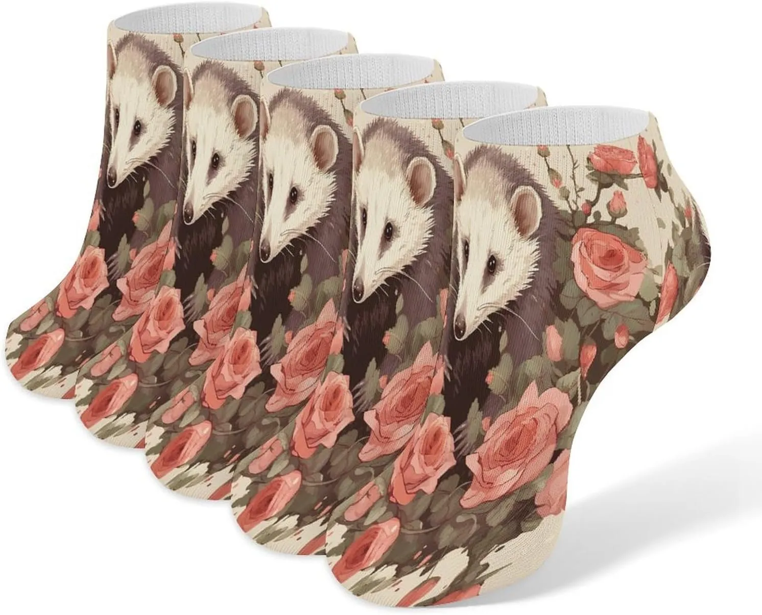Opossum And Roses Casual Socks Soft Moisture-Wicking Socks Low Cut Invisible Liner Ankle Sock (5 Pairs)